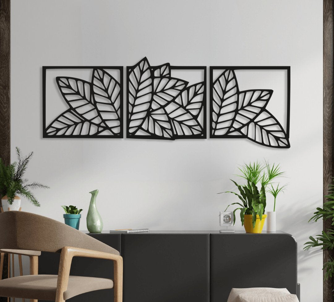 NR Dizayn | Leaf Detailed 3 - Piece Metal Wall Art - TryAladdin